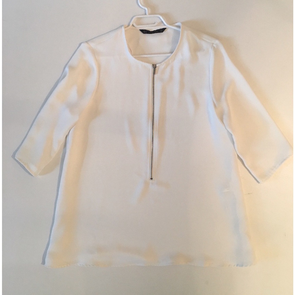 Zara white blouse with zipper front